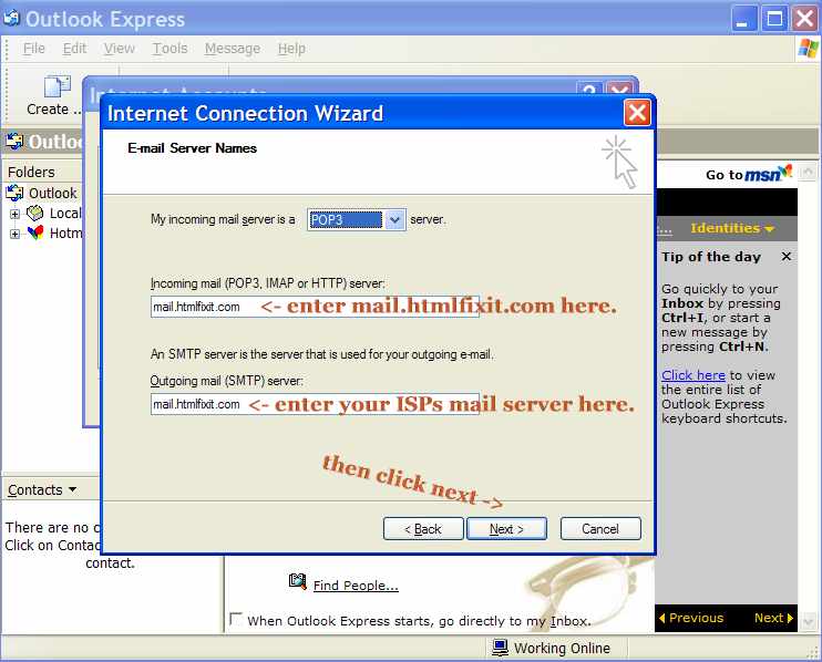 Enter your mail server details. Enter your mail server details.
