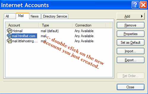 Double click on your newly created account. Double click on your newly created account.